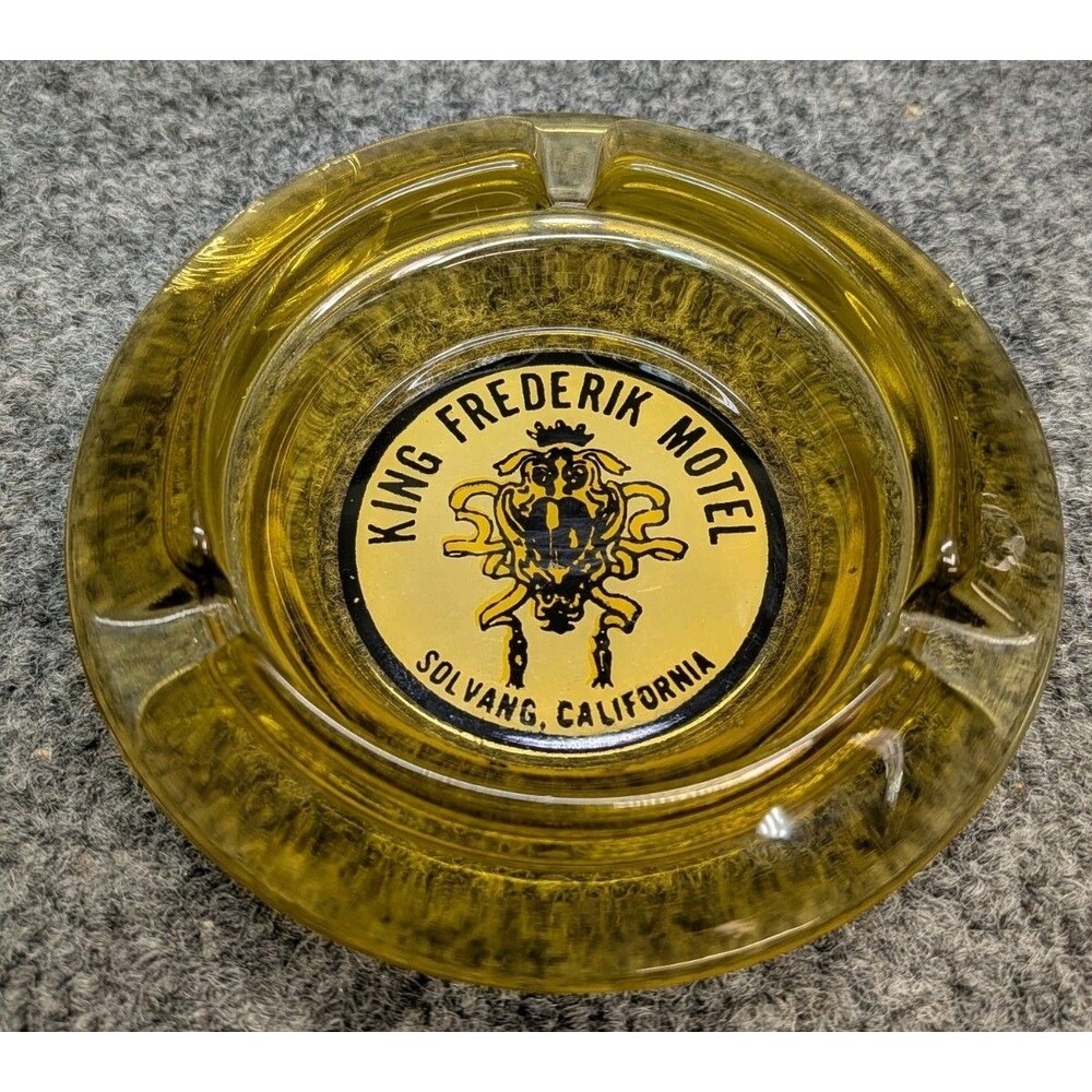 Vintage King Frederik Motel Solvang California Amber Glass Advertising Ashtray